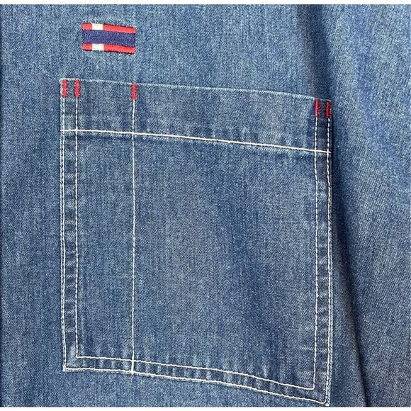 Vintage BUGLE BOY Shirt Men's Size XL Blue Denim Striped Button Down Cotton - Picture 4 of 12